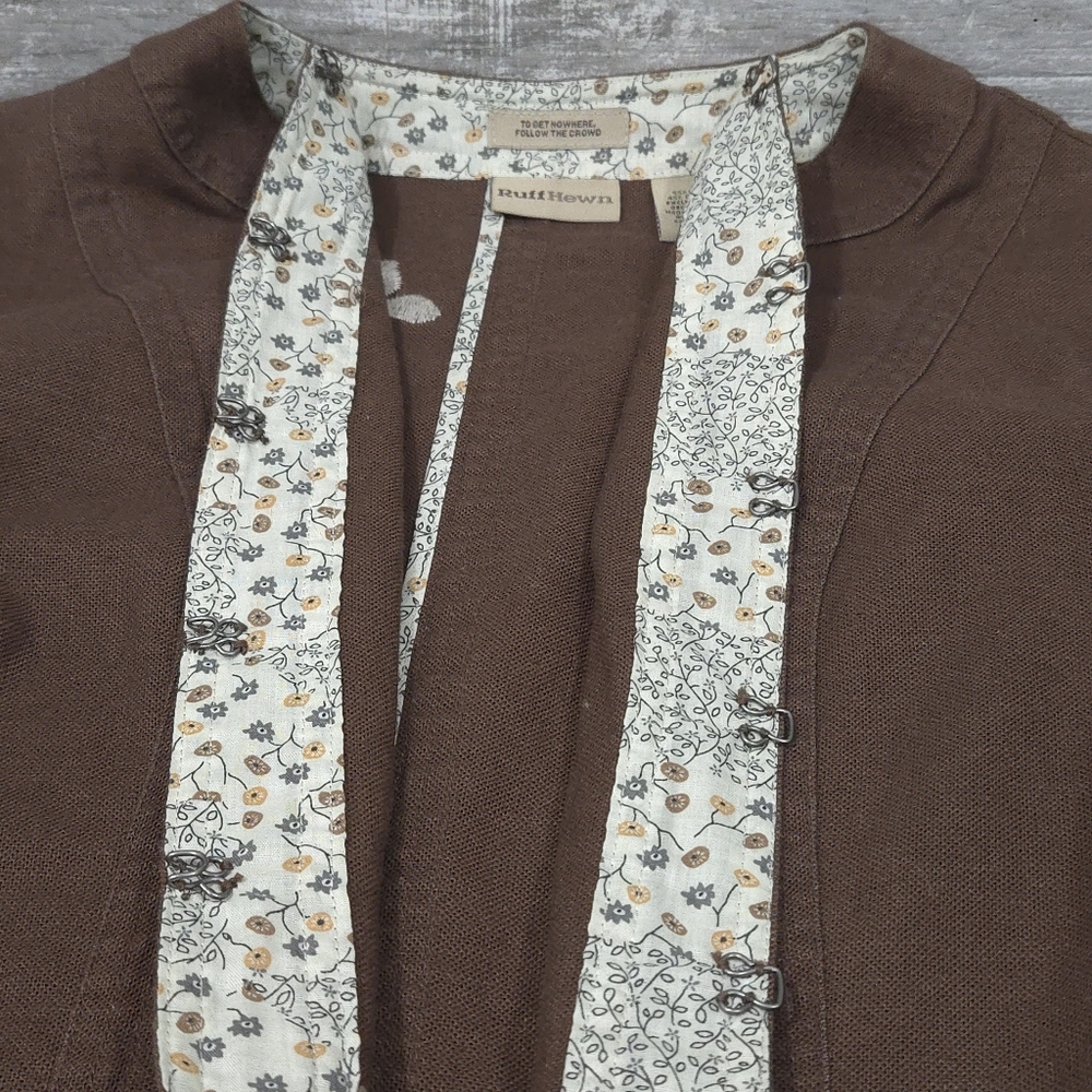 NWT Y2K RUFF HEWN Linen & Cotton Blend Embroidered Collarless Jacket - Picture 8 of 16